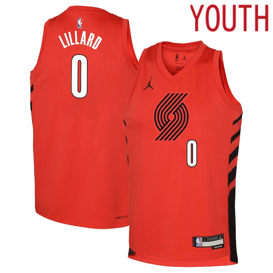 Youth Portland Trail Blazers #0 Damian Lillard Jordan Brand Red 2022-23 Swingman NBA Jersey->portland trail blazers->NBA Jersey